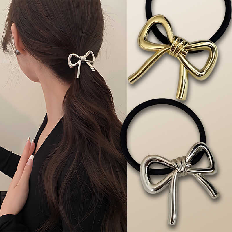 Tali rambut busur logam indah  - Silicone Band Women ulasan dan harga